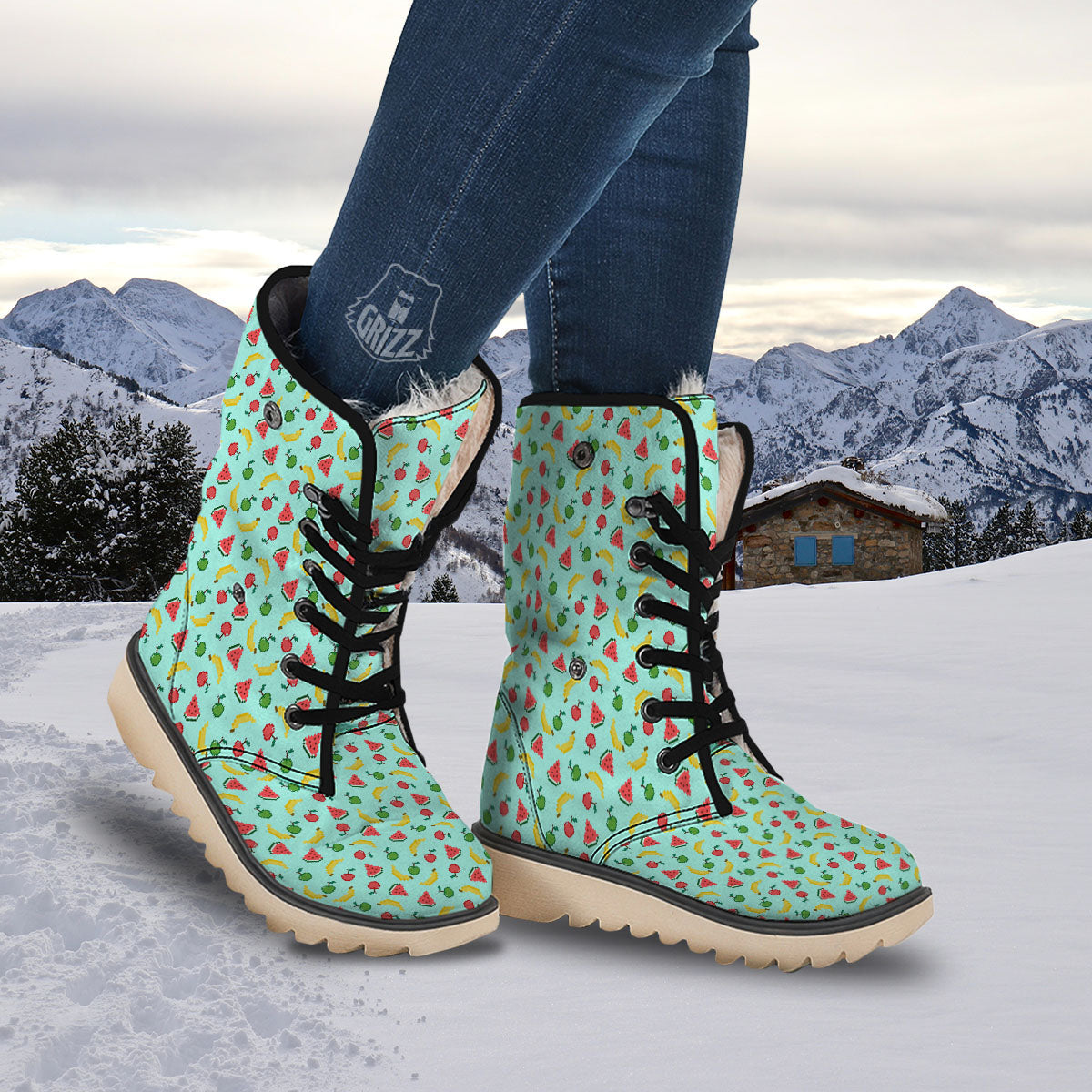 Fruits Pixel Print Pattern Snow Boots-grizzshop