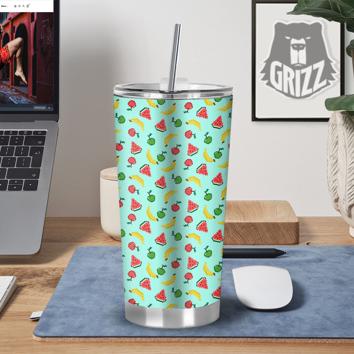 Fruits Pixel Print Pattern Tumbler-grizzshop