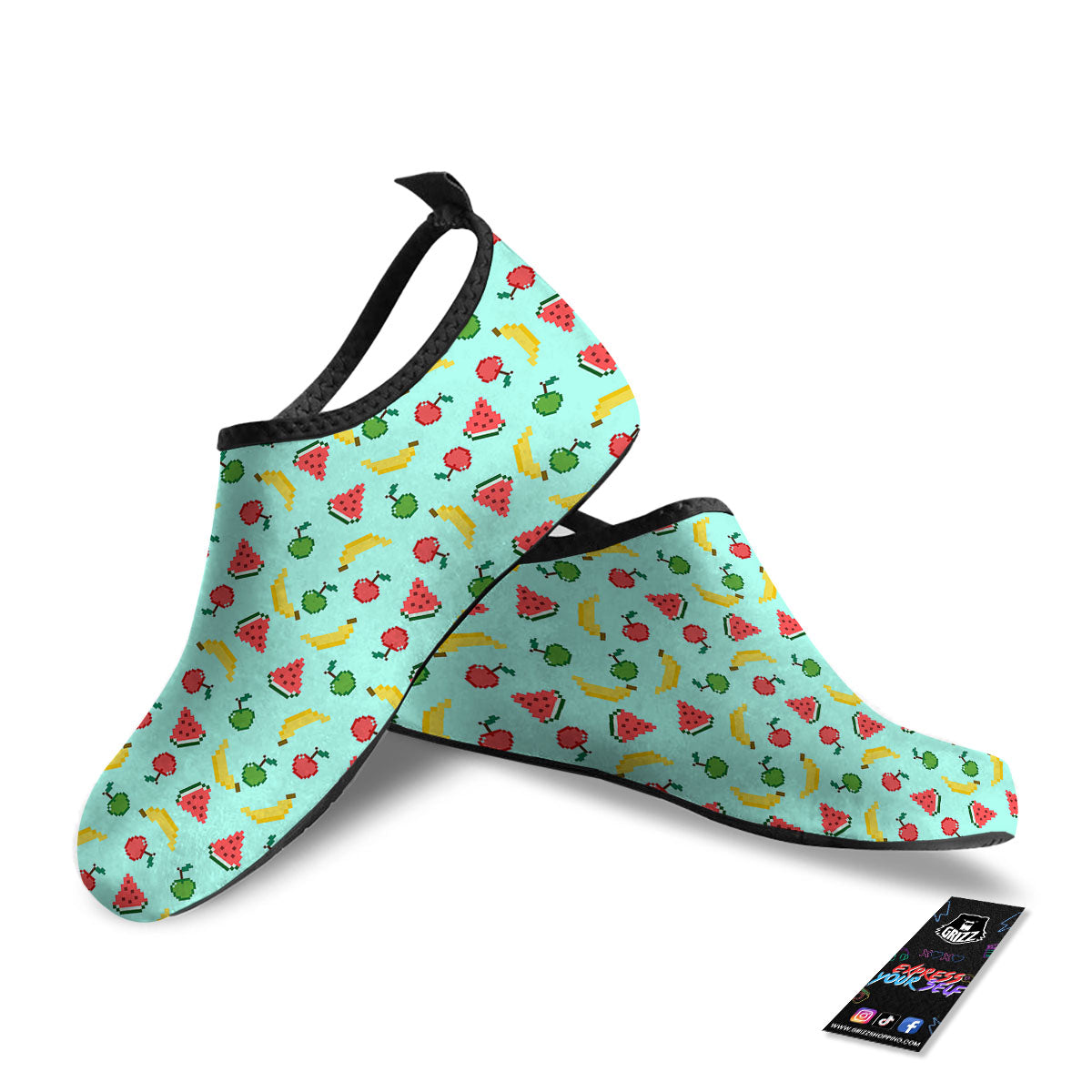 Fruits Pixel Print Pattern Water Shoes-grizzshop