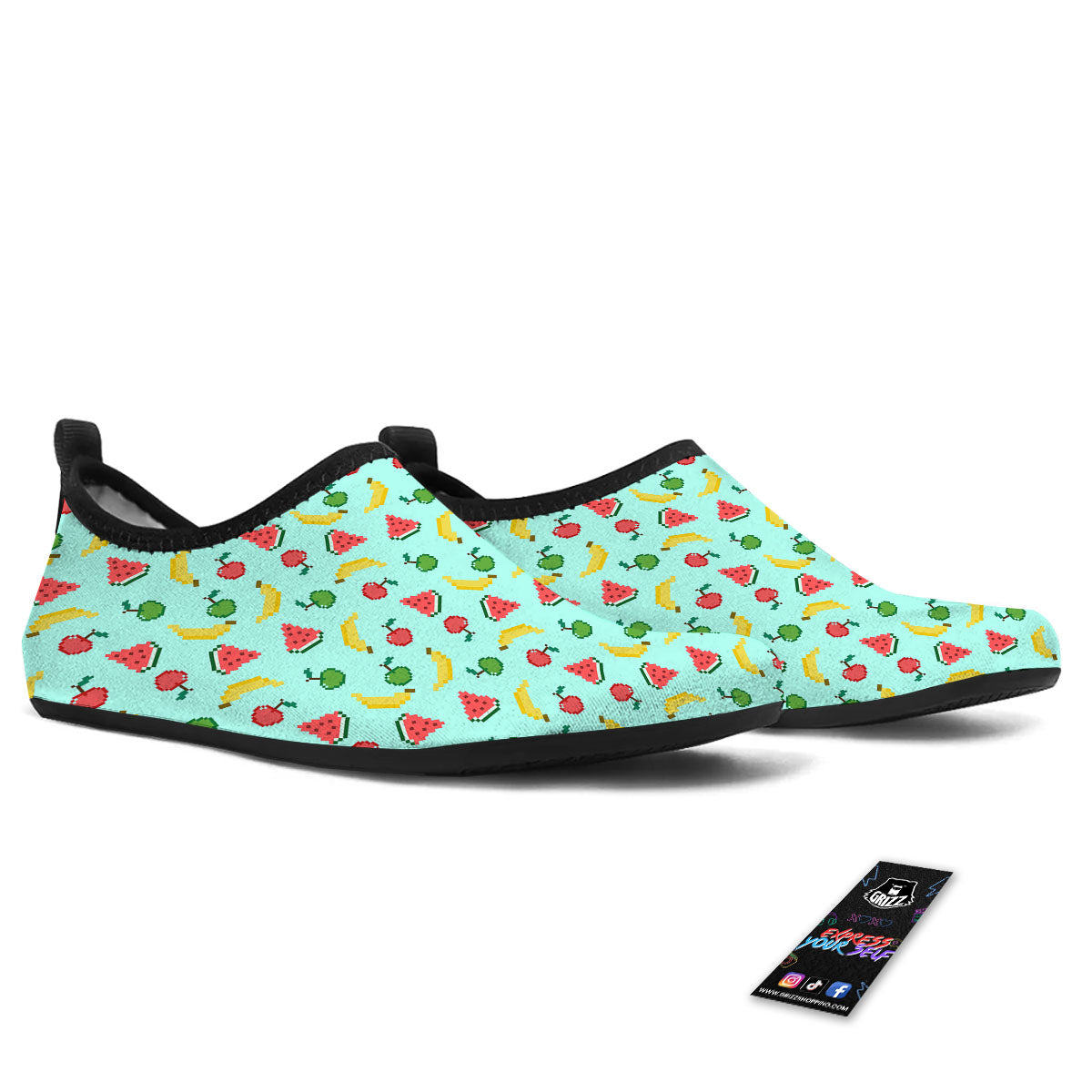 Fruits Pixel Print Pattern Water Shoes-grizzshop