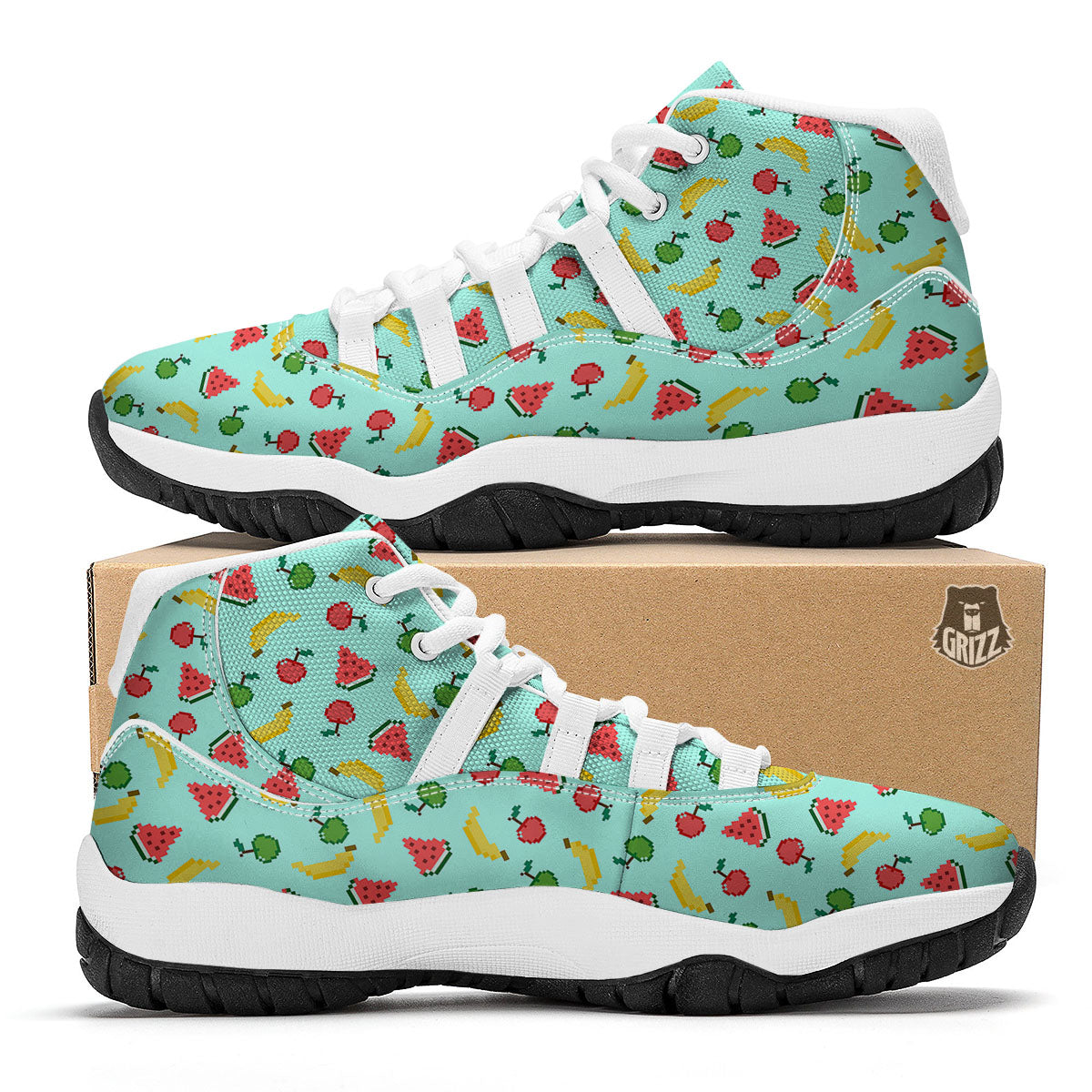 Fruits Pixel Print Pattern White Bball Shoes-grizzshop