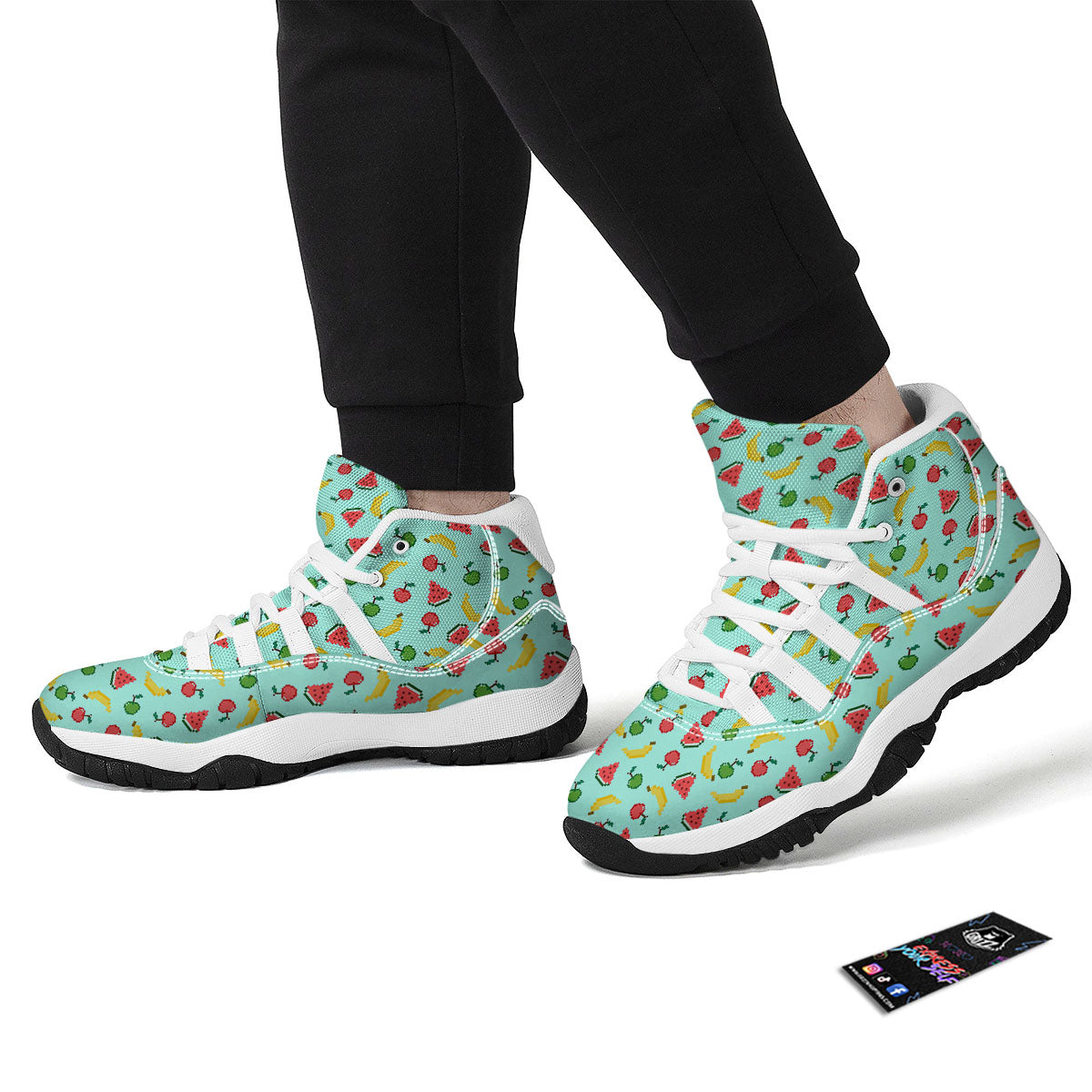 Fruits Pixel Print Pattern White Bball Shoes-grizzshop