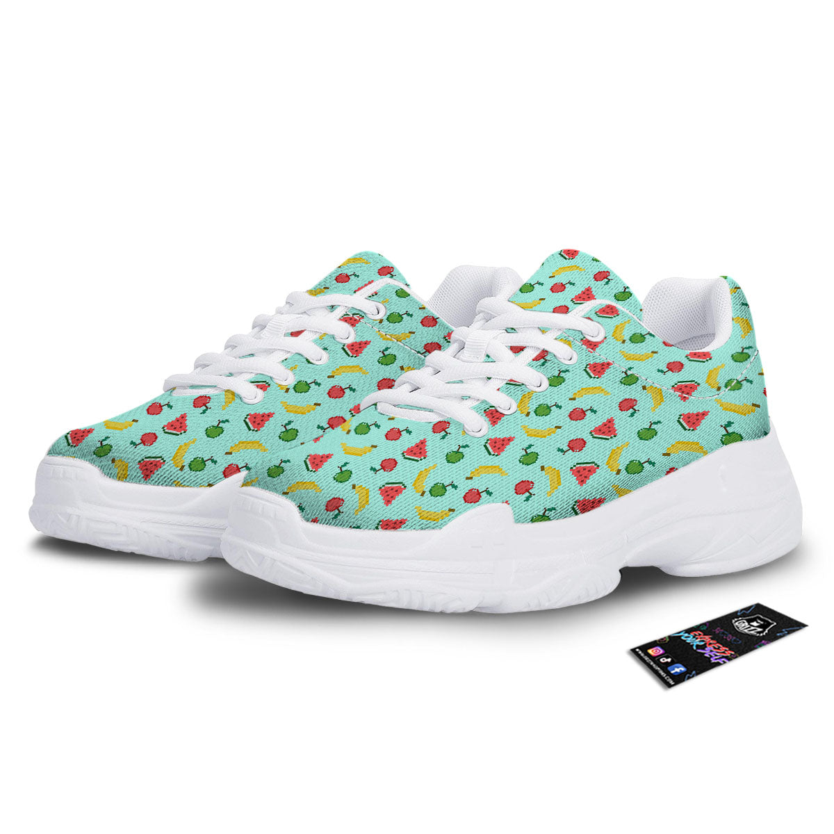 Fruits Pixel Print Pattern White Chunky Shoes-grizzshop