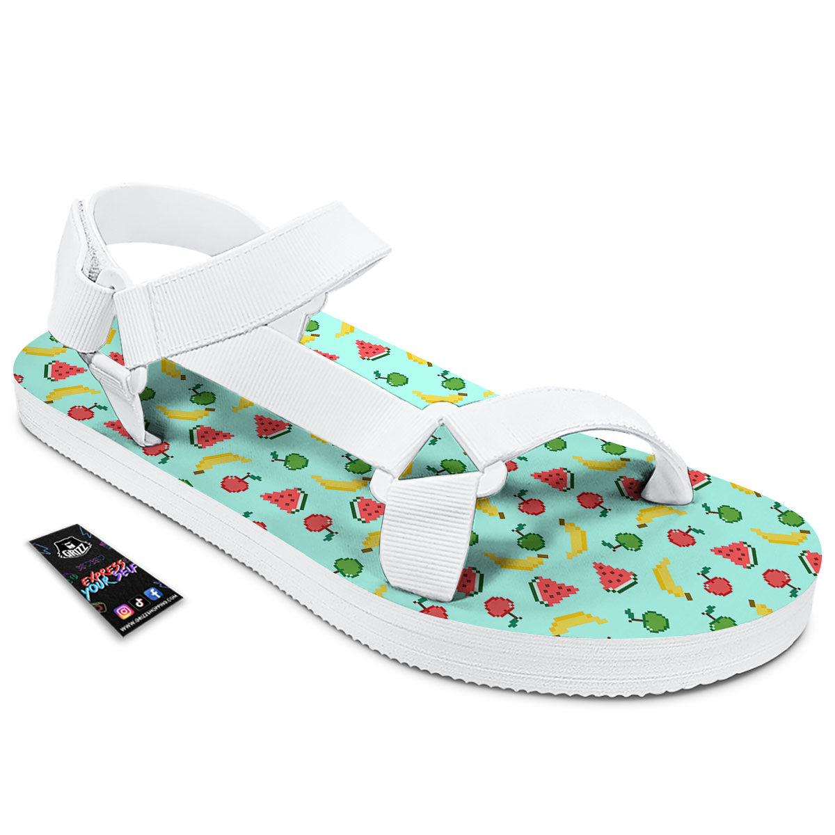 Fruits Pixel Print Pattern White Open Toe Sandals-grizzshop