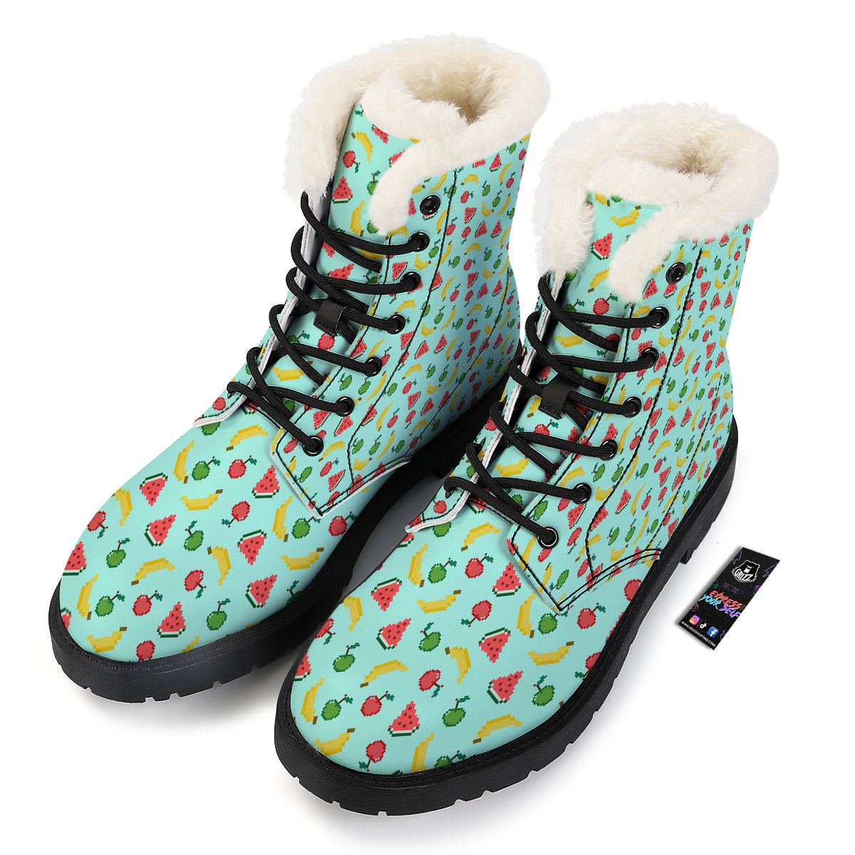 Fruits Pixel Print Pattern Winter Boots-grizzshop
