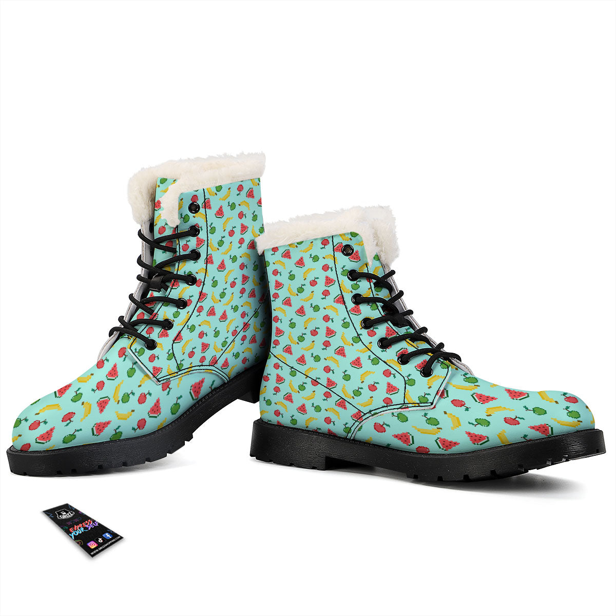 Fruits Pixel Print Pattern Winter Boots-grizzshop