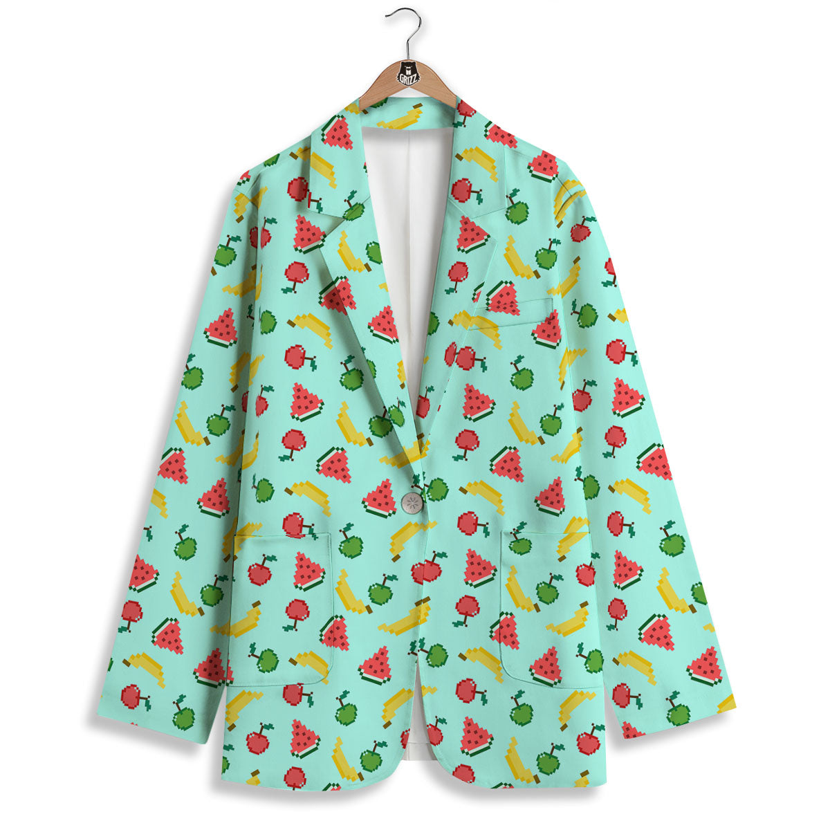 Fruits Pixel Print Pattern Women's Blazer-grizzshop