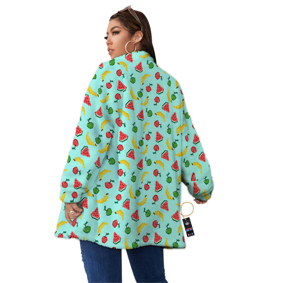 Fruits Pixel Print Pattern Women's Sherpa Jacket-grizzshop