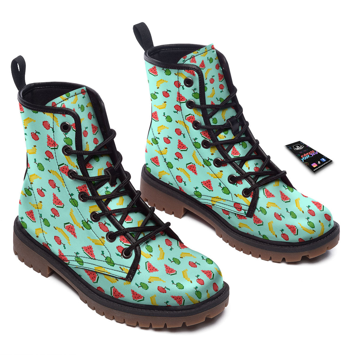 Fruits Pixel Print Pattern Work Boots-grizzshop