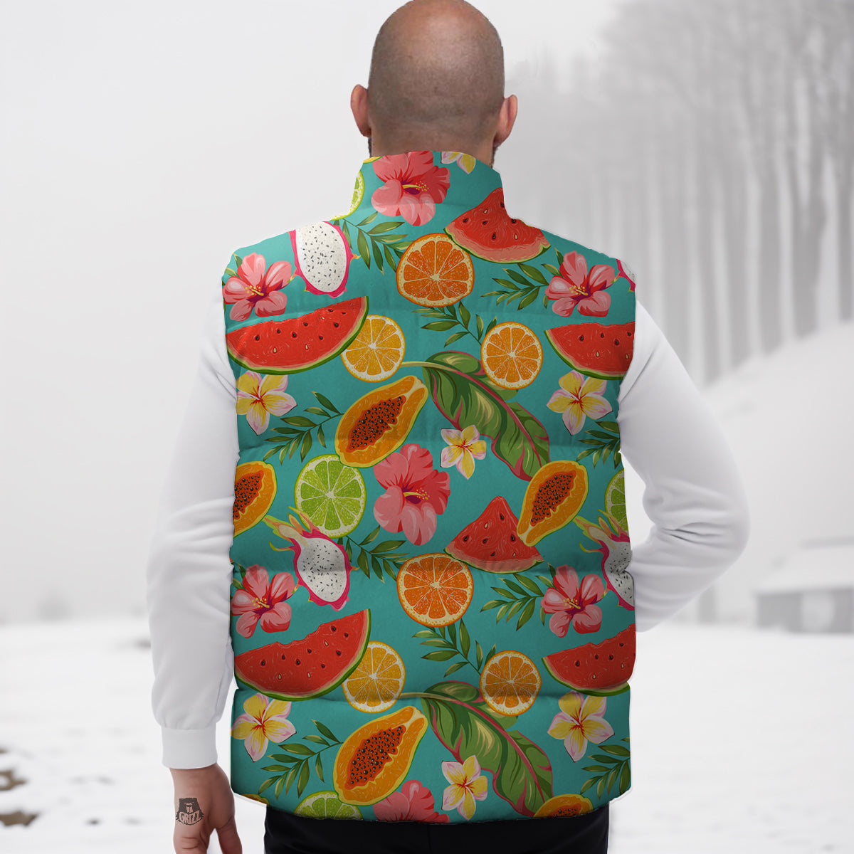 Fruits Tropical Paradise Print Pattern Down Vest-grizzshop
