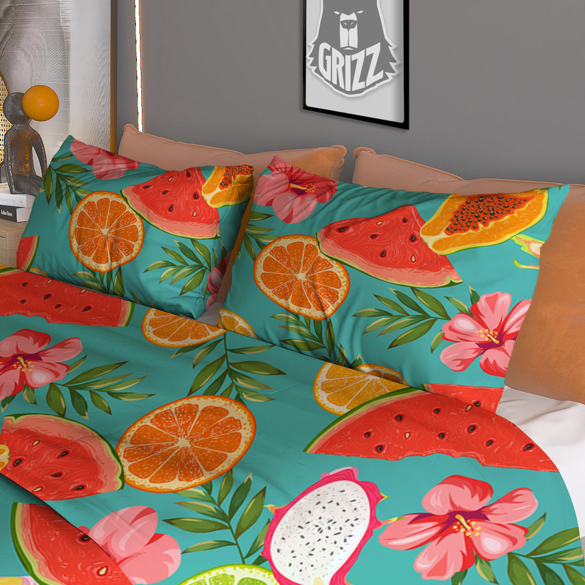Fruits Tropical Paradise Print Pattern Duvet Cover Bedding Set-grizzshop