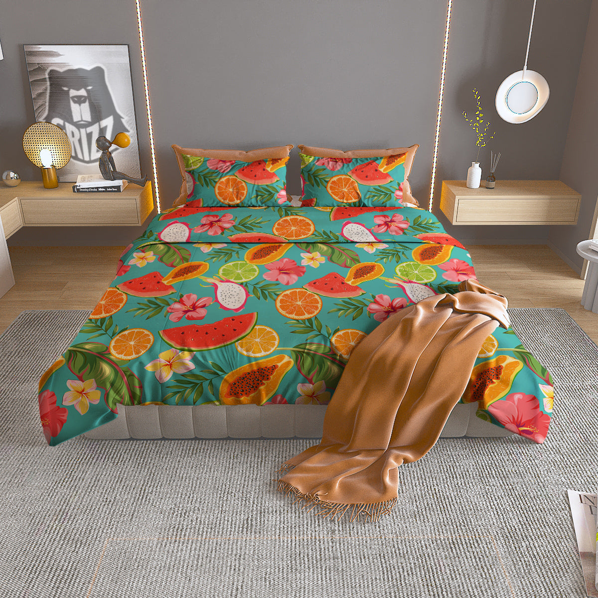 Fruits Tropical Paradise Print Pattern Duvet Cover Bedding Set-grizzshop