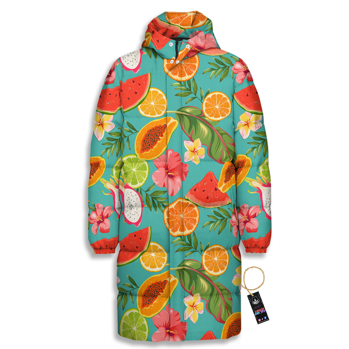 Fruits Tropical Paradise Print Pattern Long Down Jacket-grizzshop