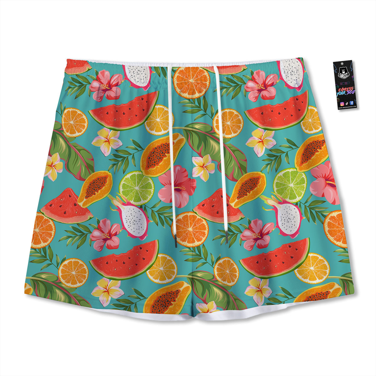 Fruits Tropical Paradise Print Pattern Mesh Shorts-grizzshop