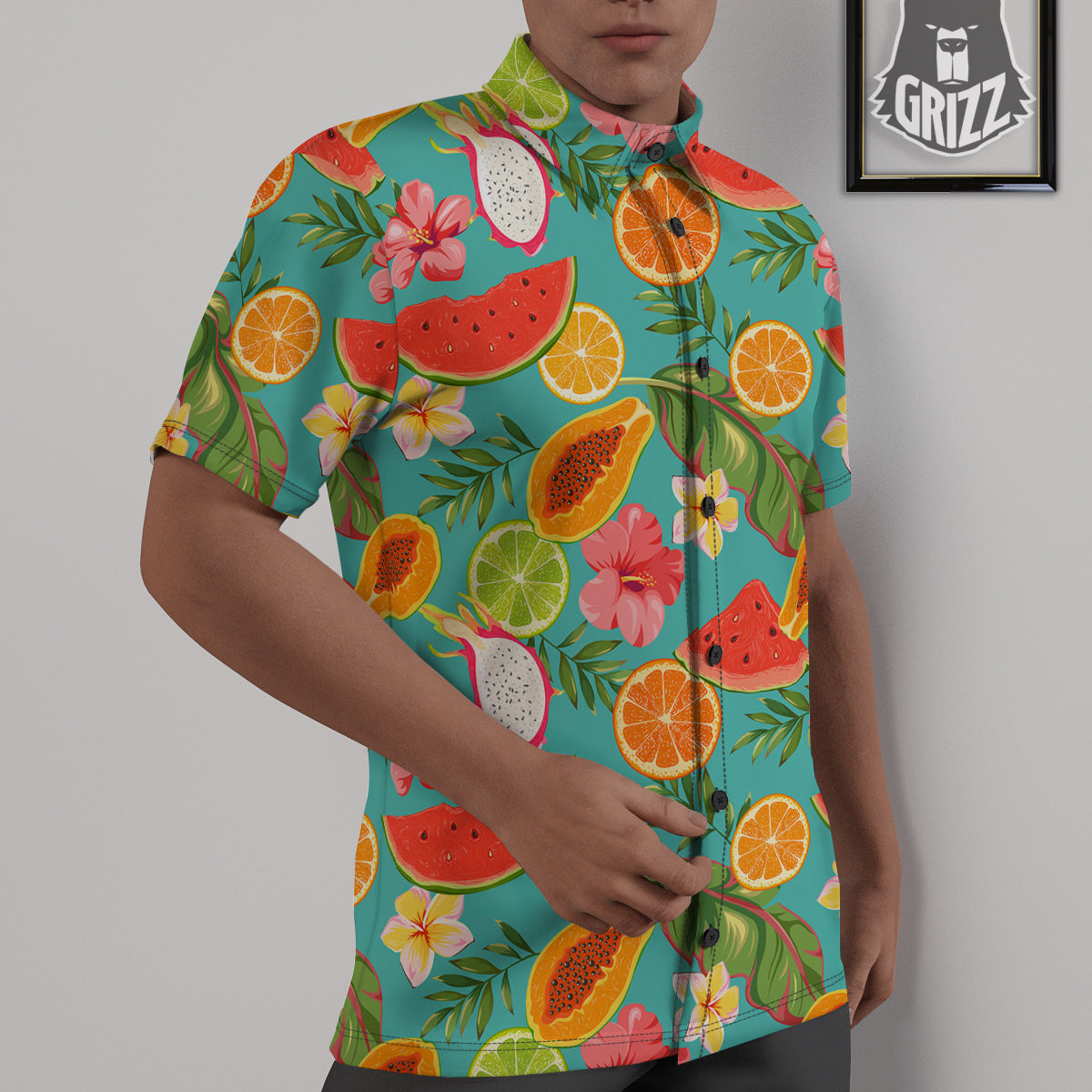 Fruits Tropical Paradise Print Pattern Untucked Shirts-grizzshop