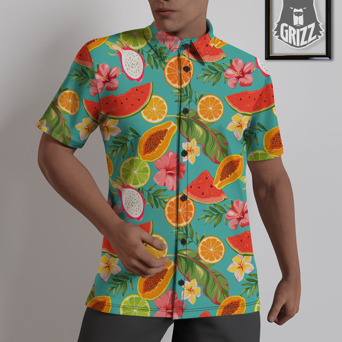 Fruits Tropical Paradise Print Pattern Untucked Shirts-grizzshop