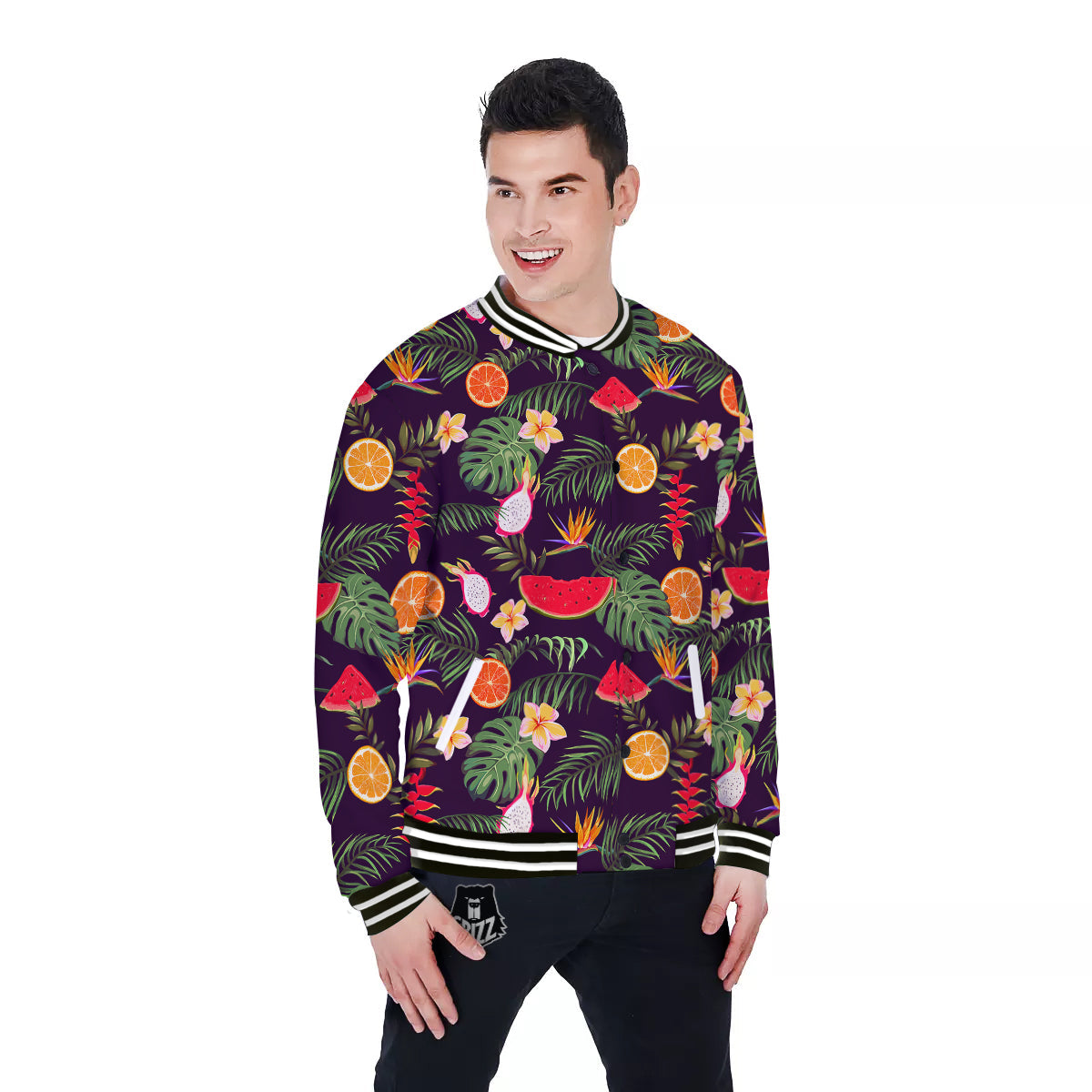 Fruits Tropical Print Pattern Baseball Jacket-grizzshop