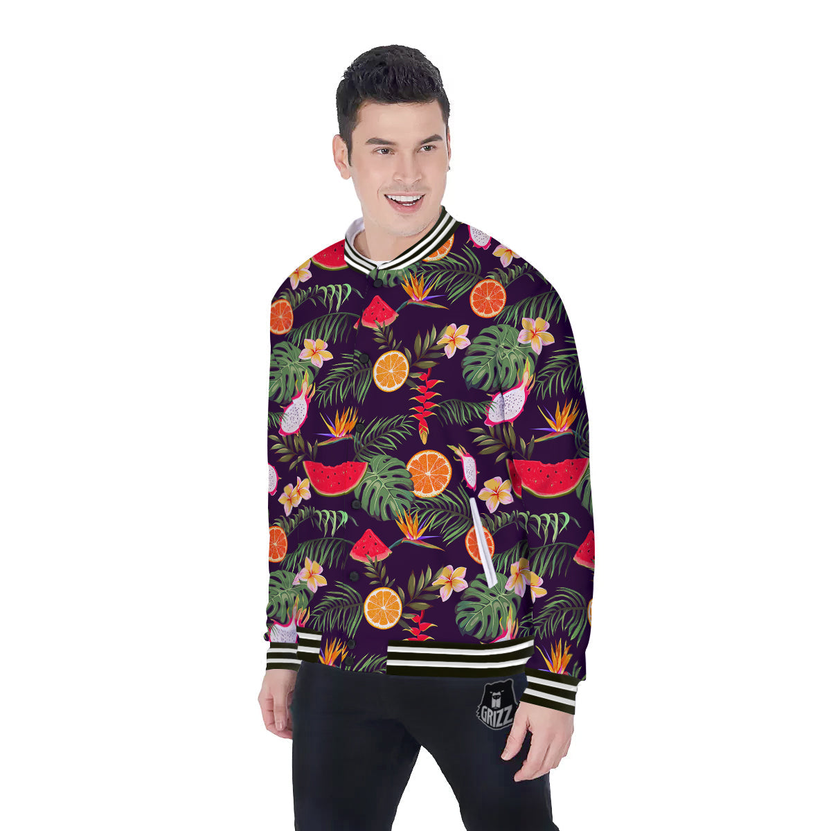 Fruits Tropical Print Pattern Baseball Jacket-grizzshop