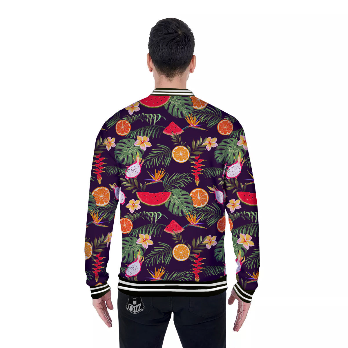 Fruits Tropical Print Pattern Baseball Jacket-grizzshop