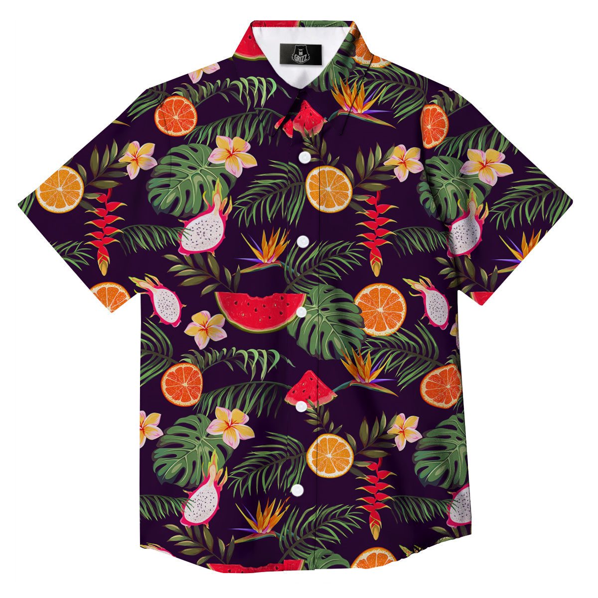 Fruits Tropical Print Pattern Button Up Shirt-grizzshop
