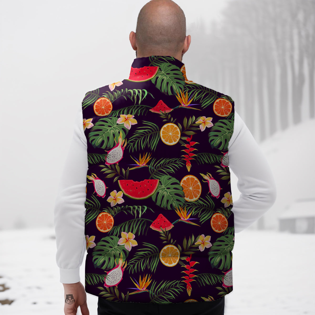 Fruits Tropical Print Pattern Down Vest-grizzshop