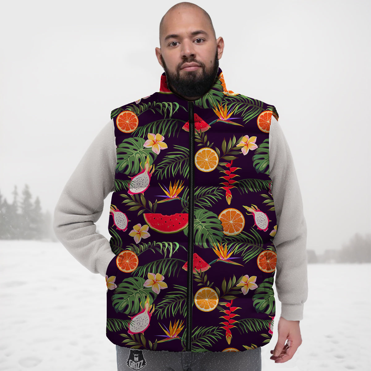 Fruits Tropical Print Pattern Down Vest-grizzshop