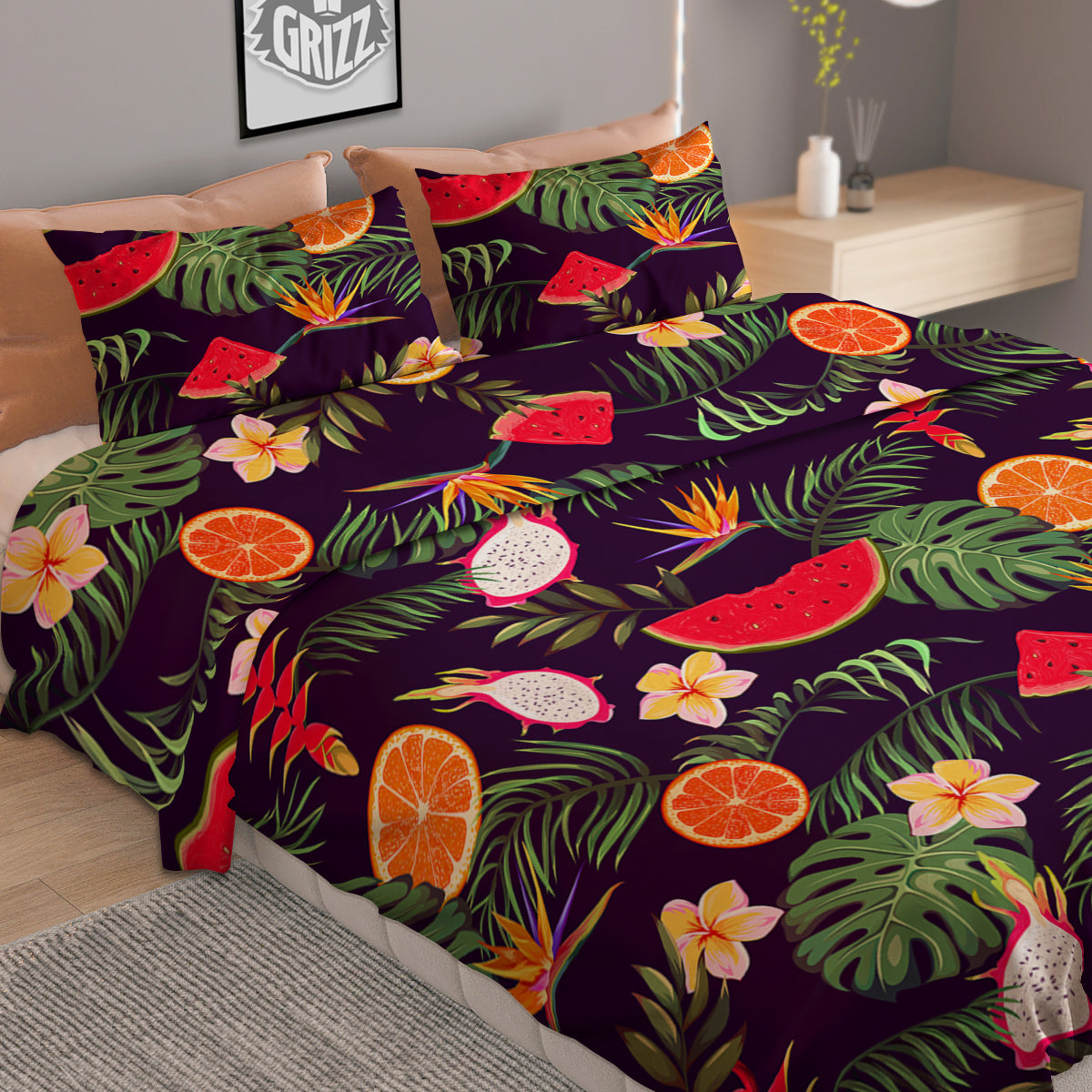 Fruits Tropical Print Pattern Duvet Cover Bedding Set-grizzshop