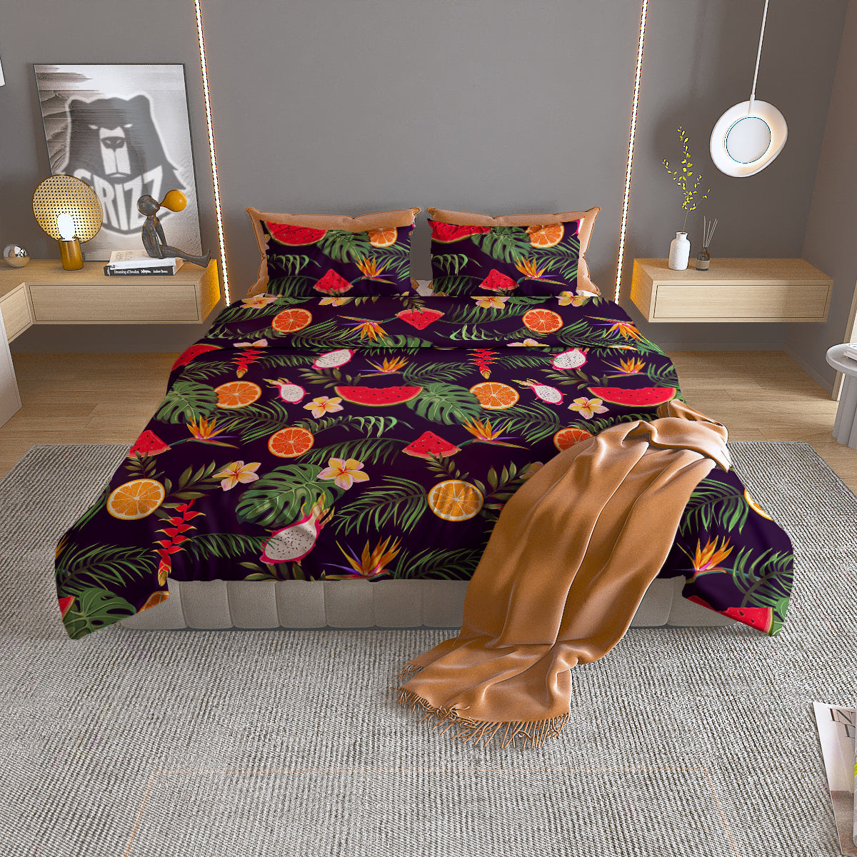 Fruits Tropical Print Pattern Duvet Cover Bedding Set-grizzshop