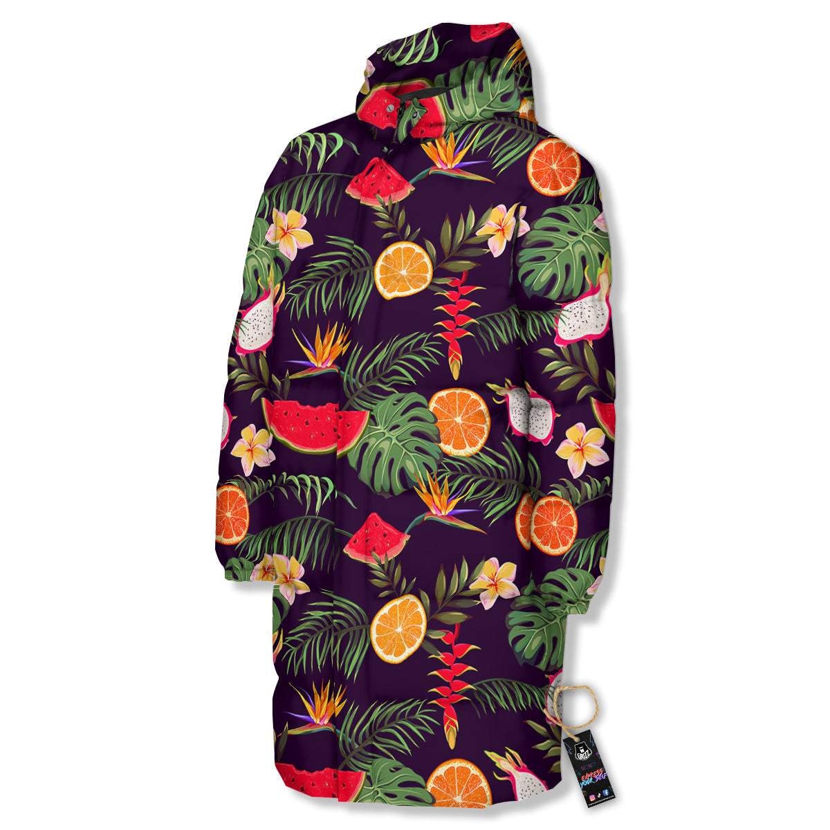 Fruits Tropical Print Pattern Long Down Jacket-grizzshop