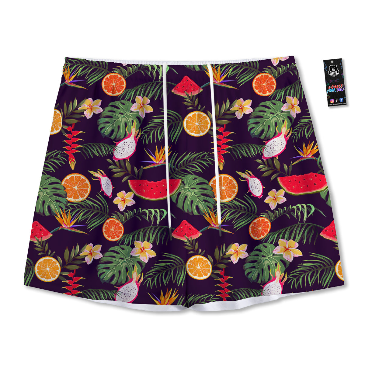 Fruits Tropical Print Pattern Mesh Shorts-grizzshop