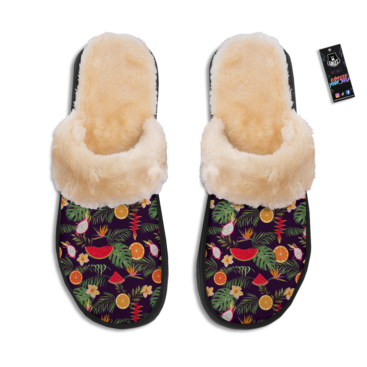 Fruits Tropical Print Pattern Slippers-grizzshop
