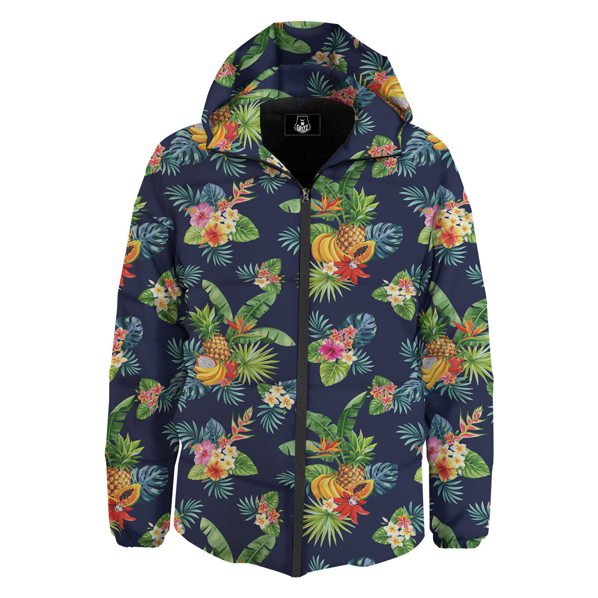 Fruits Tropical Vintage Print Pattern Down Jacket-grizzshop