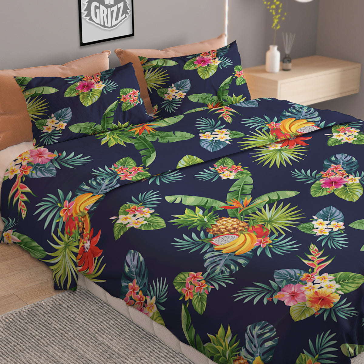 Fruits Tropical Vintage Print Pattern Duvet Cover Bedding Set-grizzshop
