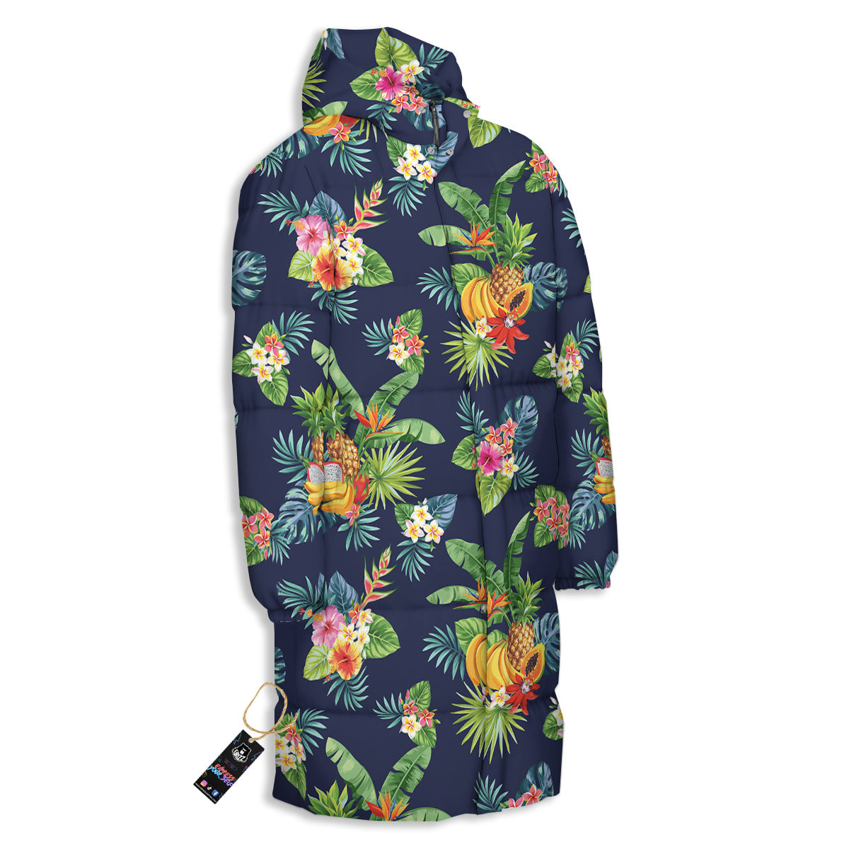Fruits Tropical Vintage Print Pattern Long Down Jacket-grizzshop