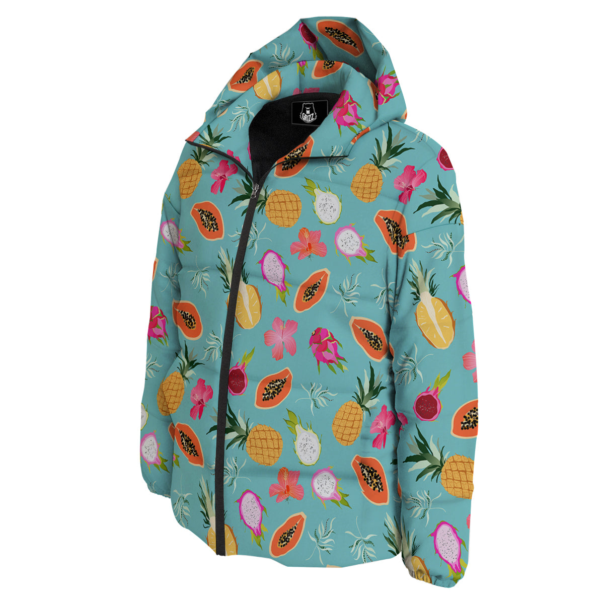 Fruits Turquoise Hawaiian Print Pattern Down Jacket-grizzshop
