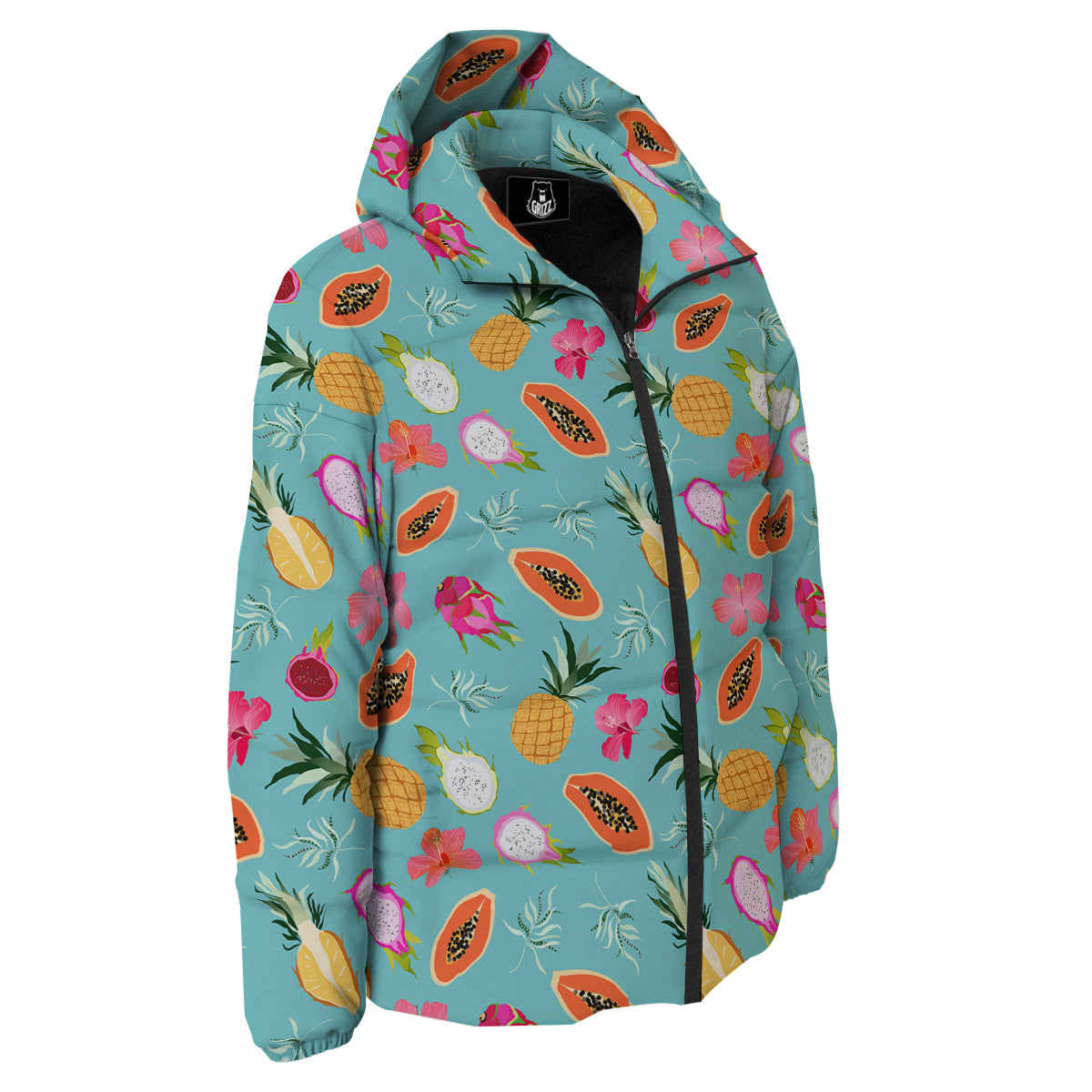 Fruits Turquoise Hawaiian Print Pattern Down Jacket-grizzshop