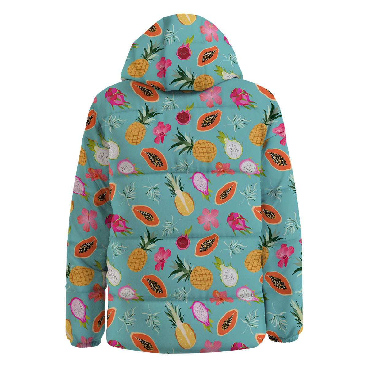 Fruits Turquoise Hawaiian Print Pattern Down Jacket-grizzshop