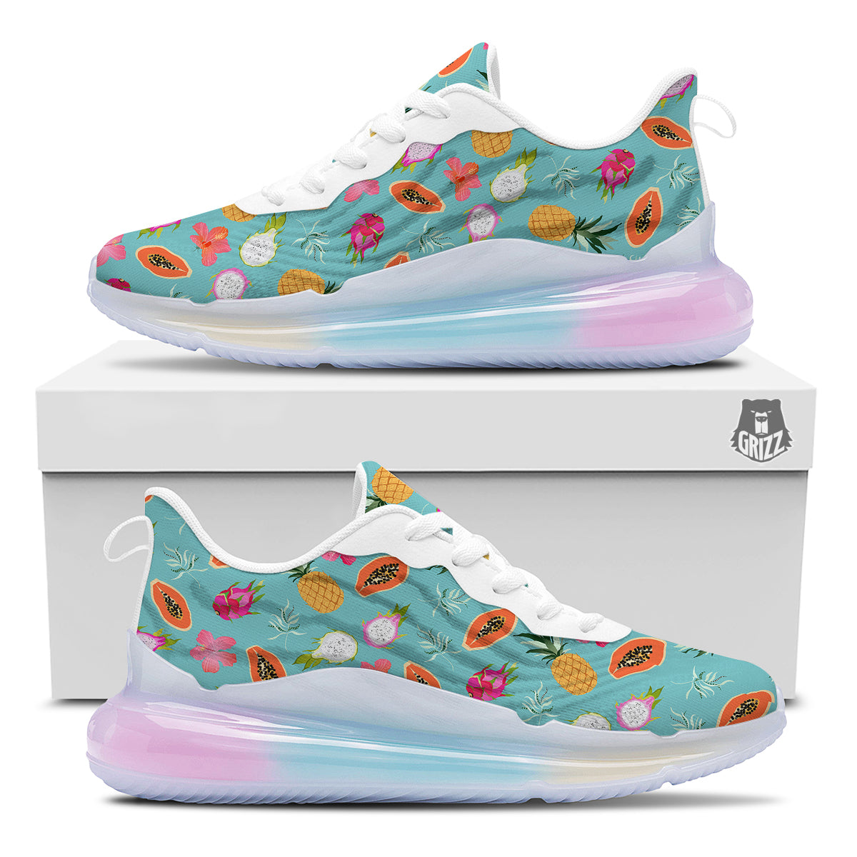 Fruits Turquoise Hawaiian Print Pattern Running Sneakers-grizzshop