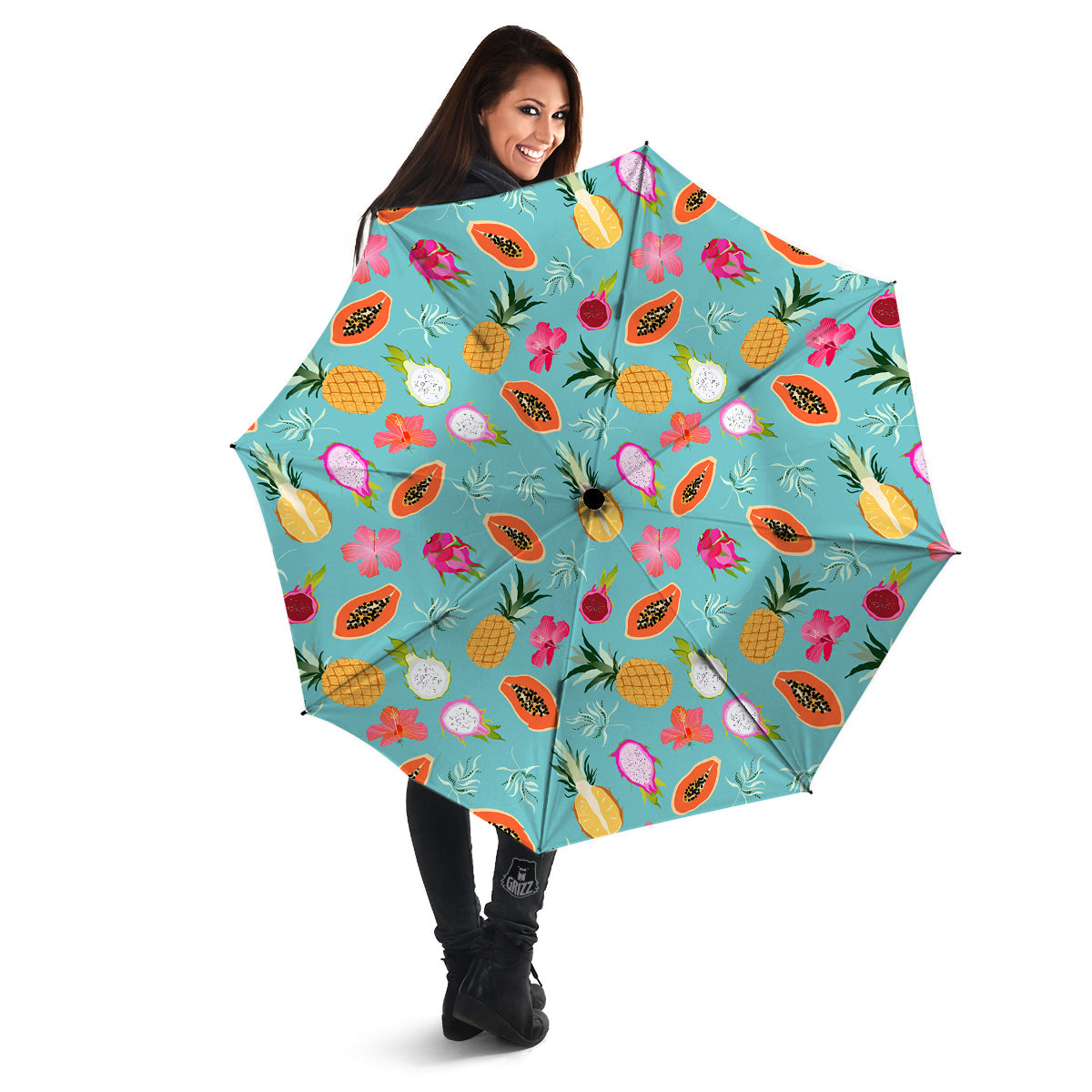 Fruits Turquoise Hawaiian Print Pattern Umbrella-grizzshop