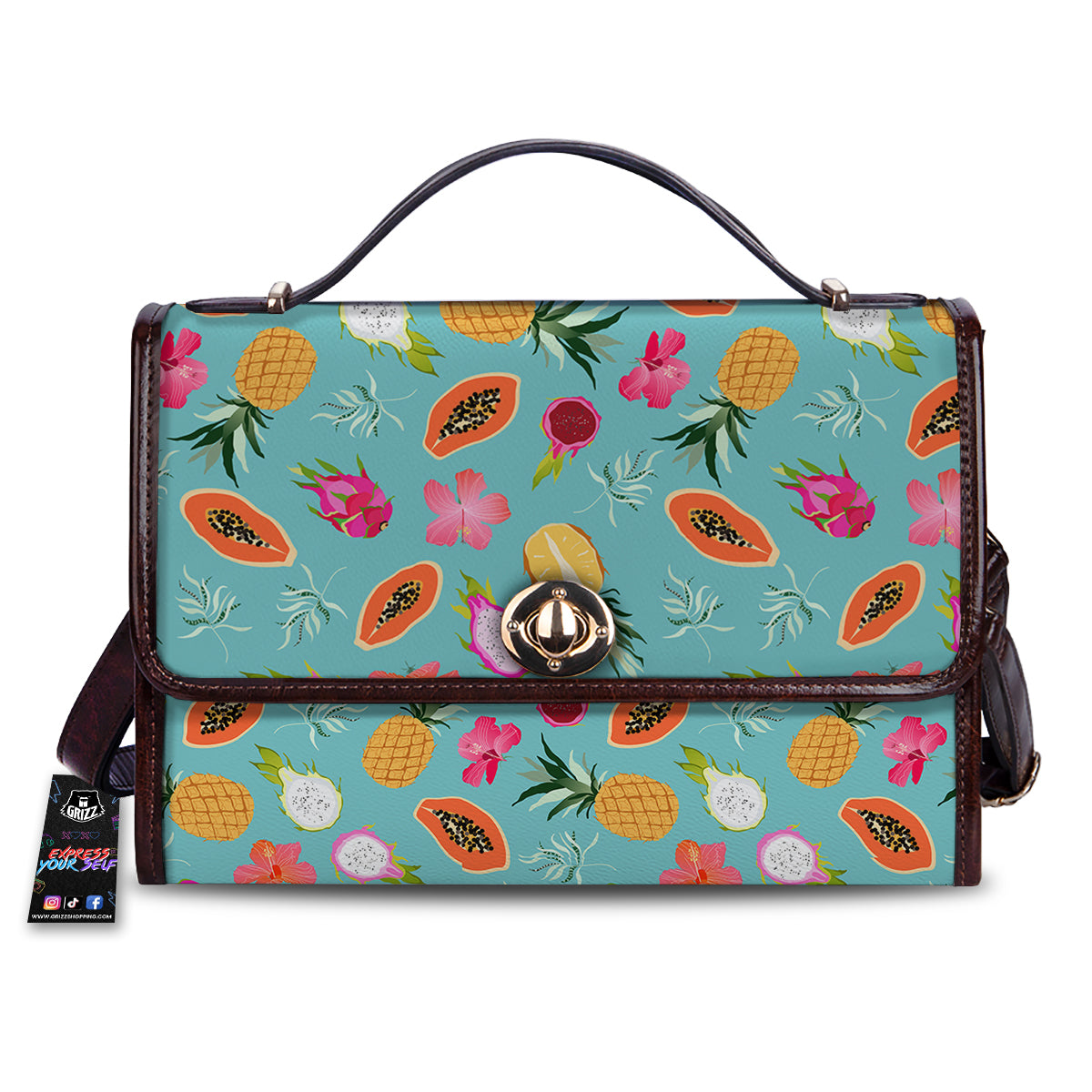 Fruits Turquoise Hawaiian Print Pattern Women's Satchel Bag