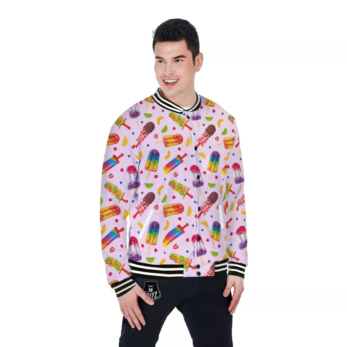 Fruity Ice Cream Print Pattern Baseball Jacket-grizzshop