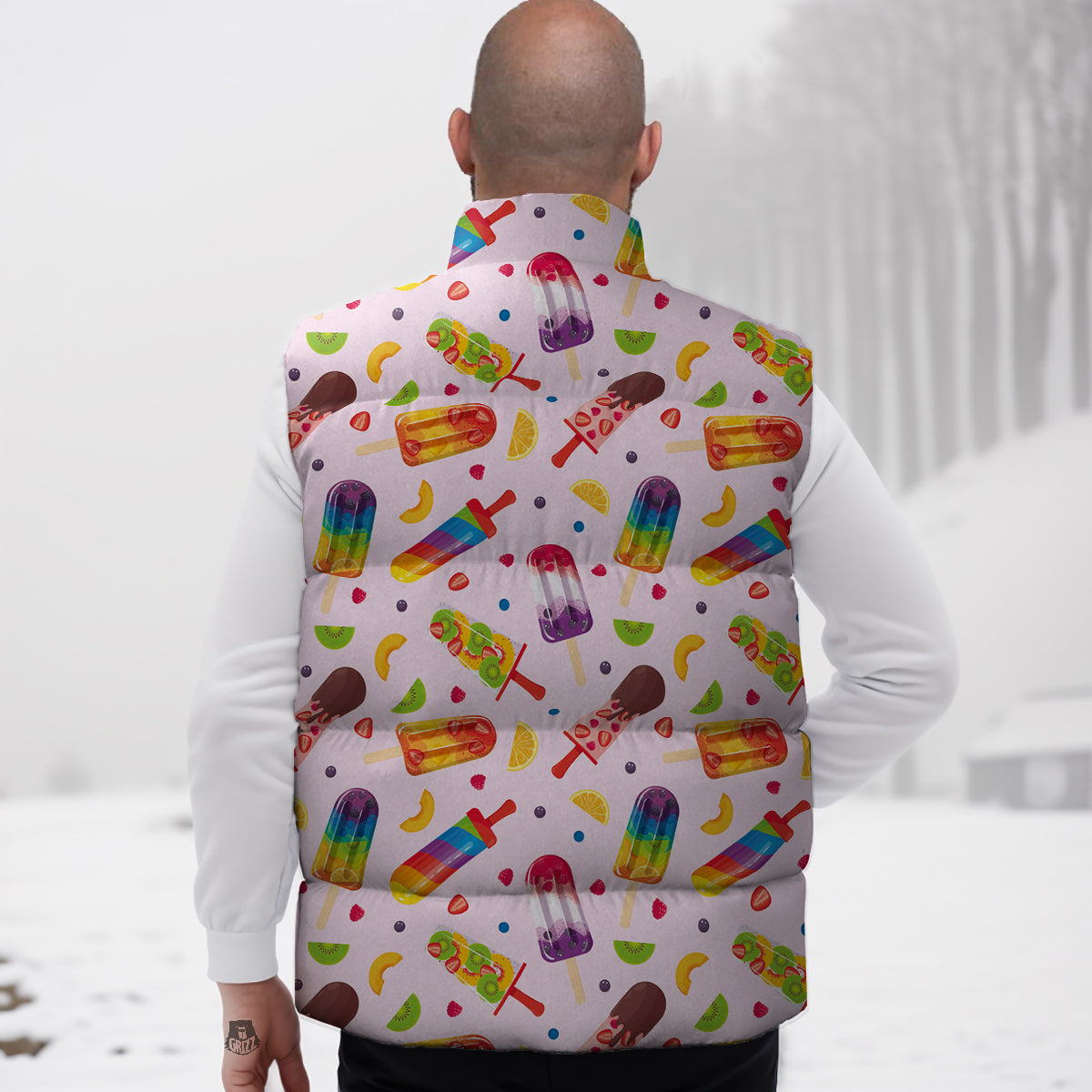 Fruity Ice Cream Print Pattern Down Vest-grizzshop