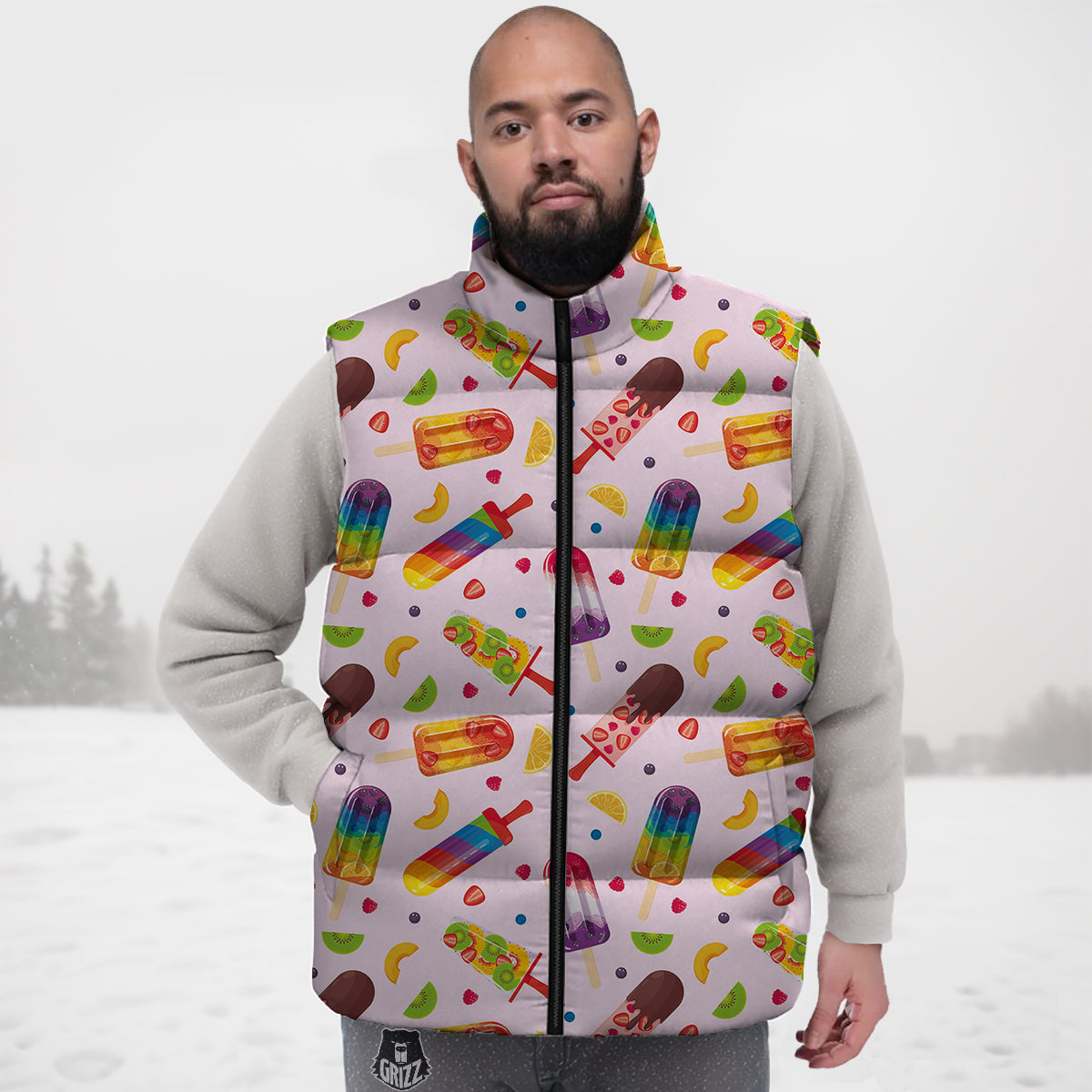 Fruity Ice Cream Print Pattern Down Vest-grizzshop