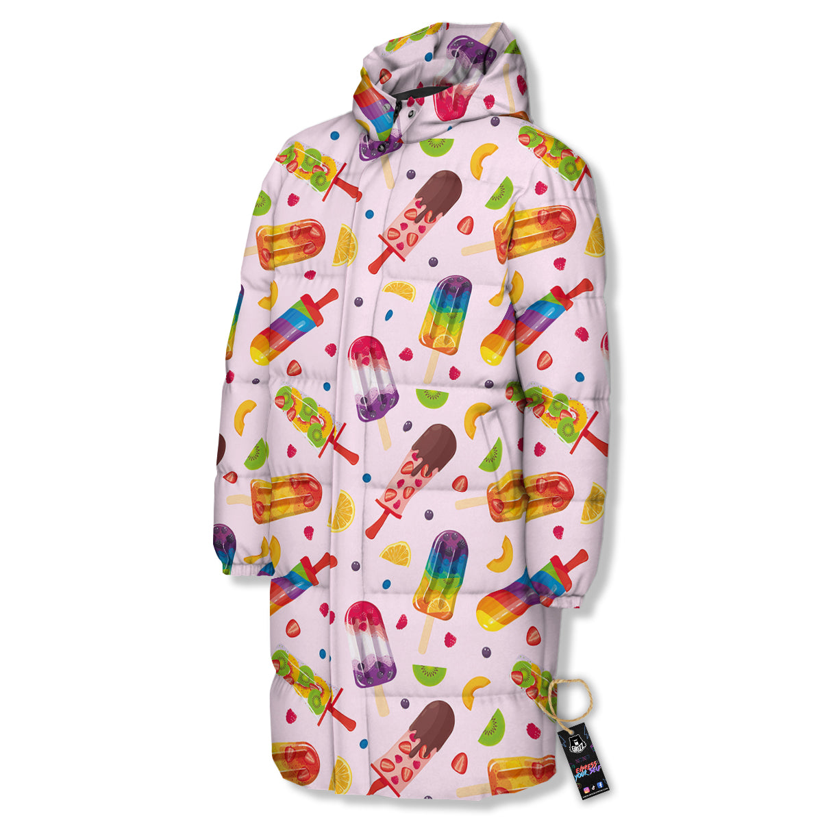 Fruity Ice Cream Print Pattern Long Down Jacket-grizzshop