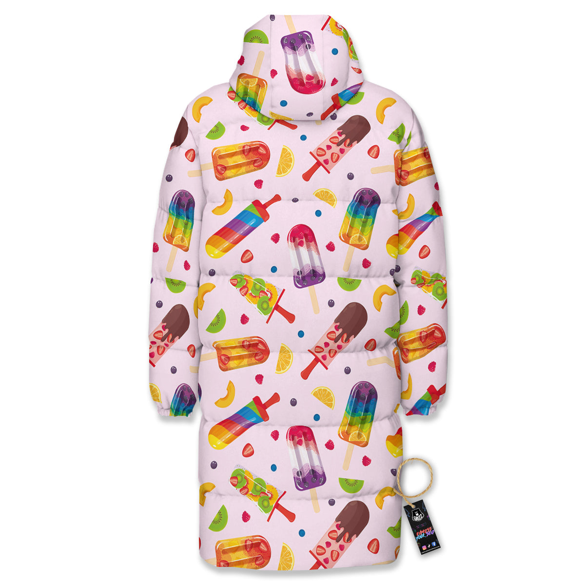Fruity Ice Cream Print Pattern Long Down Jacket-grizzshop
