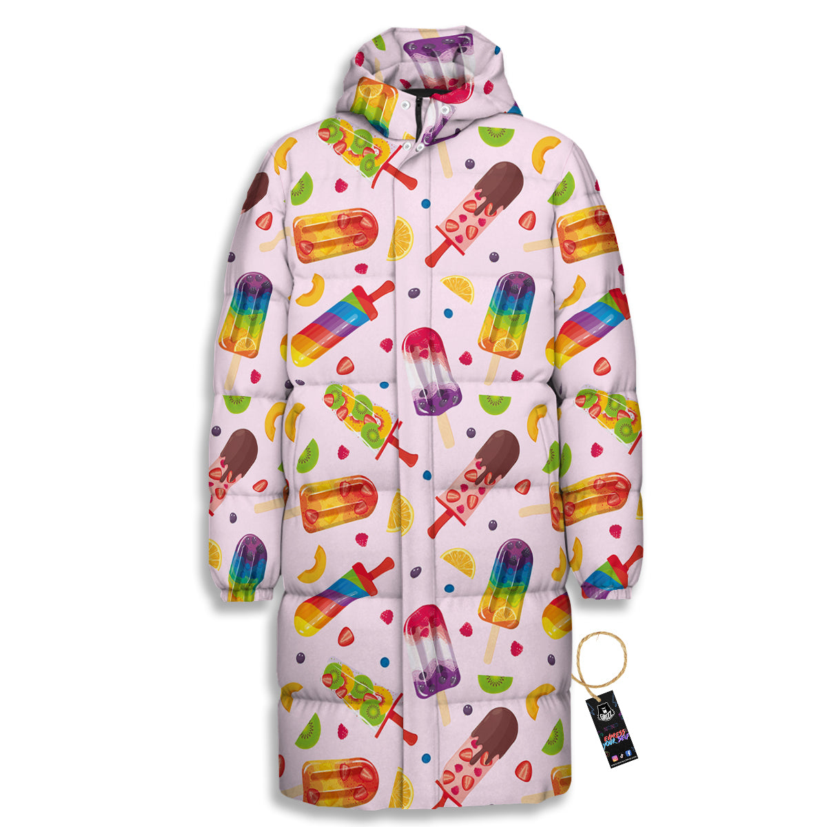 Fruity Ice Cream Print Pattern Long Down Jacket-grizzshop