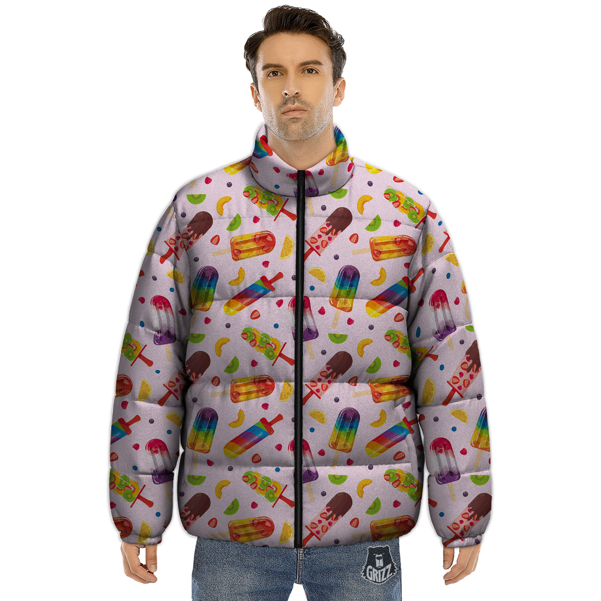 Fruity Ice Cream Print Pattern Puffer Jacket-grizzshop