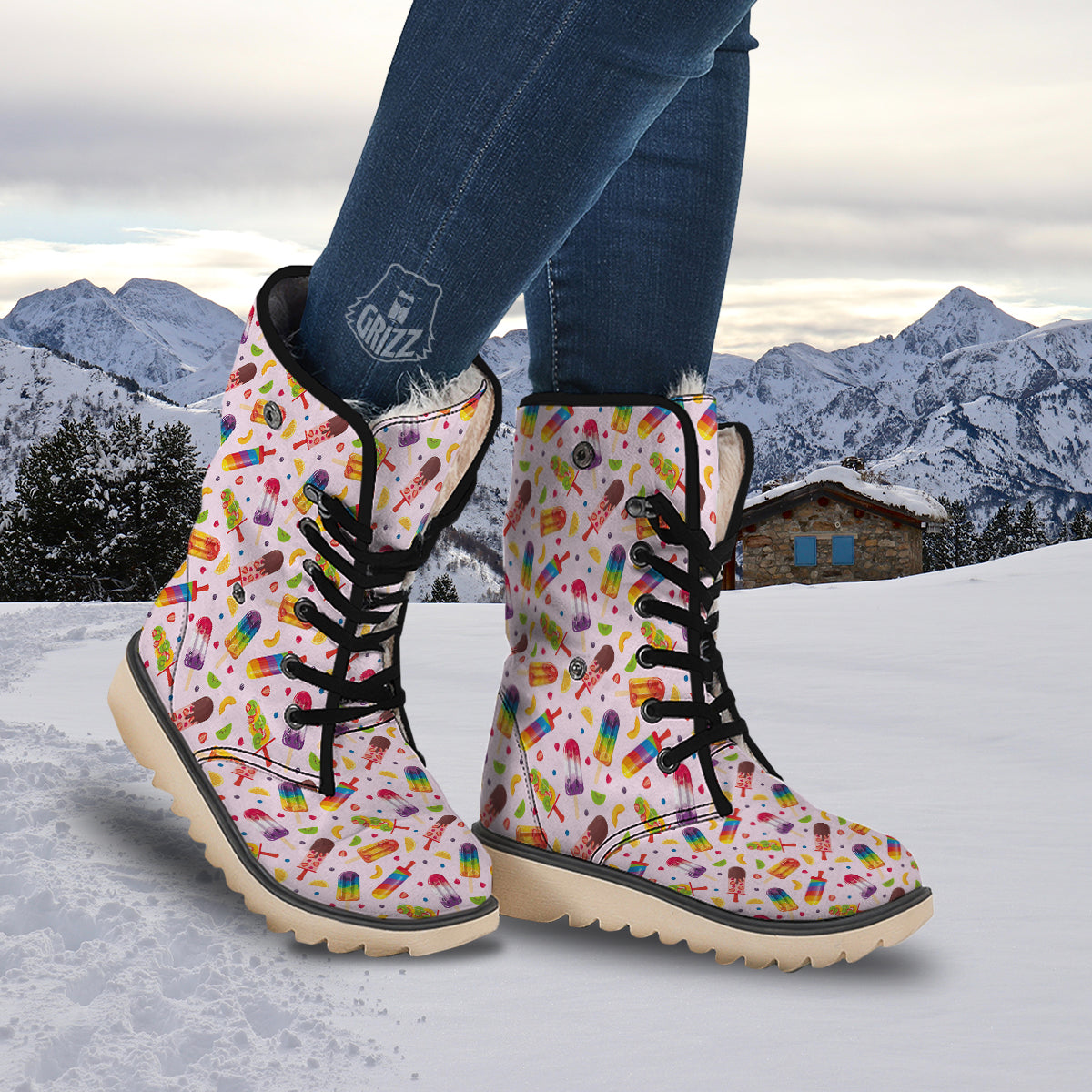 Fruity Ice Cream Print Pattern Snow Boots-grizzshop
