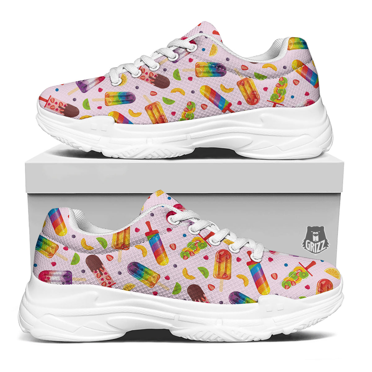 Fruity Ice Cream Print Pattern White Chunky Shoes-grizzshop