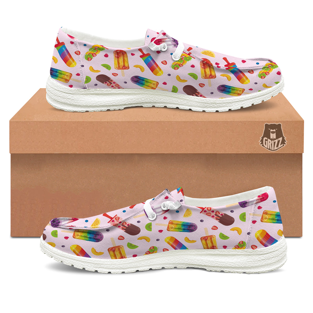 Fruity Ice Cream Print Pattern White Loafers-grizzshop